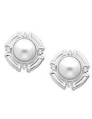 Pair of 14K White Gold Mabe Pearl and Diamond Earrings -- LIFETIME WARRANTY