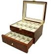 Luxury Watch Storage Chest For 20 Watches Burlwood Finish Glass See-Thur Lid Latch Luxury Watch Storage Chest For 20 Watches Burlwood Finish Glass See-Thur Lid Latch