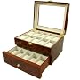 Watch Box for 20 Watches Burlwood Finish Glass Window Extra Clearance Gold Tone Hardware Latch