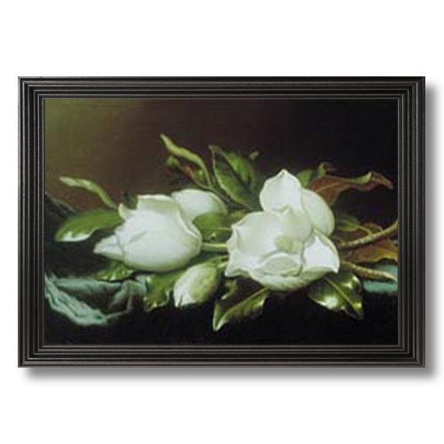 Solid Wood Black Framed White Magnolia Flower Floral Contemporary Pictures Art Print