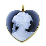 14K Yellow Gold Victorian Heart Shape Agate Cameo Pendant - 1" x 1"