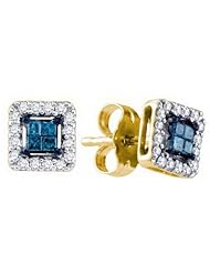 10K Yellow Gold 0.26CT Blue Diamond Invisible Earrings