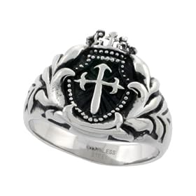 Stainless Steel 9/16 in. (18 mm) St. James Cross Ring (Available in Sizes 8 to 15), size 8: Jewelry