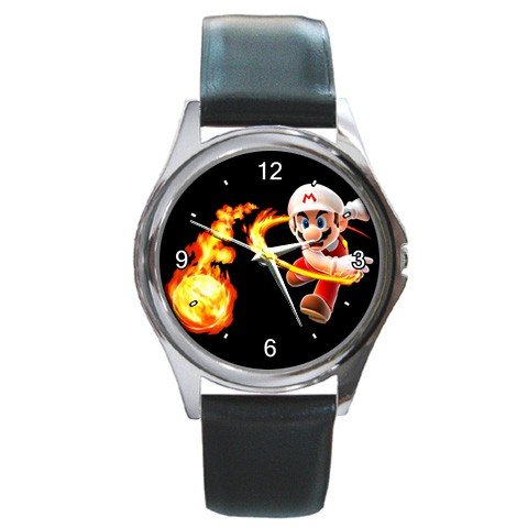 Round Silver Metal Watch of Super Mario Spinning Fireball (Super Mario Bros.)