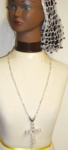 Click here to buy Hand Crocheted White Rayon Cotton Gimp Large Snood Trimmed with Gun Metal Color Pearls Offered in....