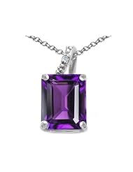 Tommaso Design (tm) Emerald Cut 10x8mm Genuine Amethyst and Diamond Pendant