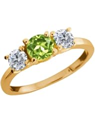1.14 Ct Round Green Peridot G/H Diamond 18K Yellow Gold Ring