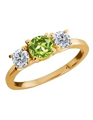 1.14 Ct Round Green Peridot G/H Diamond 18K Yellow Gold Ring