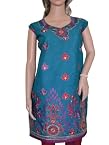 Printed Cotton Kurti- Peacock Blue