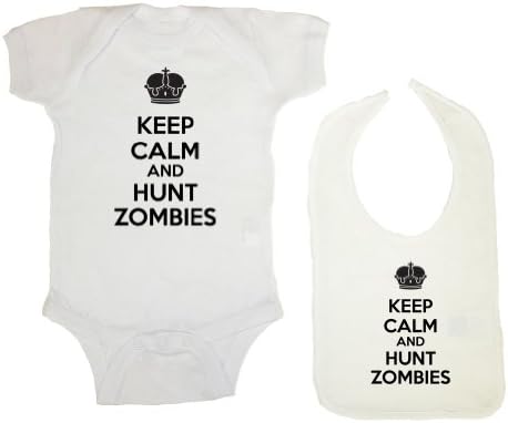Zombie Underground Unisex Baby 2-Pack Keep Calm And Hunt Zombies Bodysuit &amp; Bib (White, Newborn)