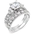 Sterling Silver Cubic Zirconia CZ Wedding Engagement Ring Set