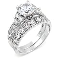 Sterling Silver Cubic Zirconia CZ Wedding Engagement Ring Set