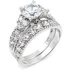 Sterling Silver Cubic Zirconia CZ Wedding Engagement Ring Set Sz 7