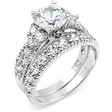 Sterling Silver Cubic Zirconia CZ Wedding Engagement Ring Set