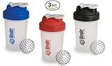 Blender Bottle with Shaker Ball 20 Oz, Pack of 3 (Blue, Red, Black)