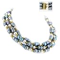 3-Row Chinese Fresh Water Pearl Necklace with 14K Gold Beads & Clasp