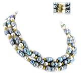 3-Row Chinese Fresh Water Pearl Necklace with 14K Gold Beads & Clasp