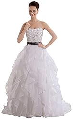 Off the Shoulder Organza Beaded Crystal Wedding Dress  With a Sash 