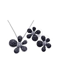 Nickel Free Sterling Silver Pendant & Earring Sets Black CZ Flower Set