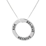 Sterling Silver Ask Receive Believe Baby Circle Pendant on 16in Box Chain Necklace