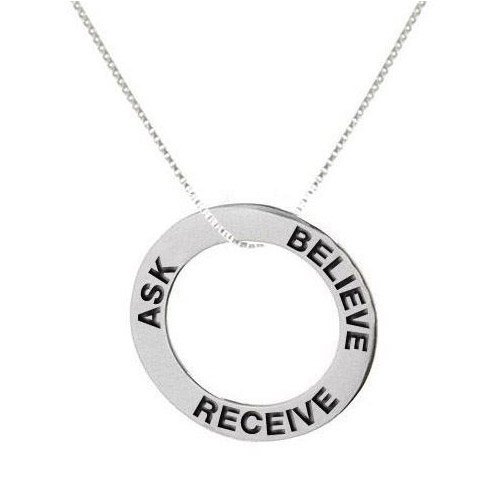 Sterling Silver Ask Receive Believe Baby Circle Pendant on 16in Box Chain Necklace