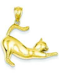 14K Yellow Gold Stretching Cat Charm Kitty Pendant