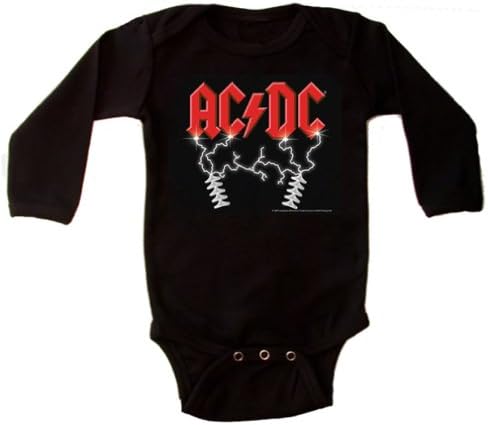 Yaya Rocks Unisex Baby Acdc Electric Black L/S Onesie 6-12 Months