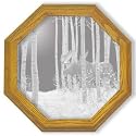 Decorative Etched Mirror - Wildlife Moose Art Etching, Octagon Solid Oak Framed Wall Mirror, 13 inches