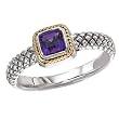 925 Silver & Amethyst Square Modern Ring with 18k Gold Accents- Sizes 6-8
