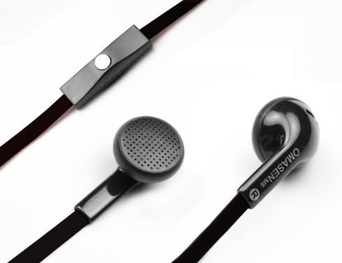 Super Bass Stereo Earbuds Headphones with Microphone, Universal, 3.5mm Audio Adapter, Tangle Free Flat Cable Retail Packaging (Black)