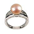 Eternity Peach Pink Cultured Pearl Cubic Zirconia Carved Hearts Platinum Overlay Sterling Silver Ring