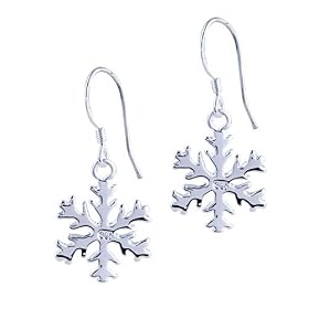 Snowflake Christmas Or Winter Sterling Silver Dangle Earrings