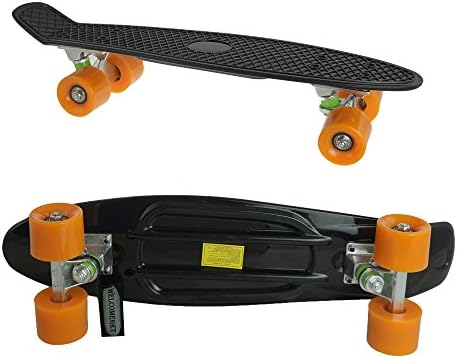 22" Vintage Complete Skateboard Black Fish Shape Deck Board More Wheels Options (Orange)