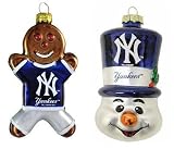 MLB New York Yankees Blown Glass Gingerbread Man & Top Hat Snowman Ornament 2-Pack