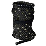 Black 1.5" Thick Gym Battle Rope for Strength Training Exercise Polyester 30ft, 40ft, 50ft Length