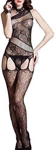 GoTron Women Sexy Nightwear Floral Lace Open Crotch Fishnet Suspender Bodystockings Lingerie (03)
