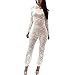 Elegant New Women Lace No Liner White Sheer Sexy Long Sleeve Boat Neck Jumpsuits