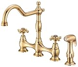 Danze Opulence Double-Handle Kitchen Faucet with Cross Handles and Spray, Polished Brass PVD #D414067PBV