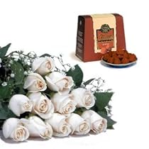 One Dozen White Roses with Free Box of French Chocolate Truffles