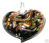 BLACK LAMPWORK VENETIAN FOIL GLASS HEART PENDANT