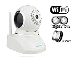 (Hot Sale) HooToo® HT-IP210F IP Wired/Wireless Network IP Camera, Motorized Pan/Tilt Viewing Angle (Horizontal: 320° & Vertical: 120°) Wi-Fi Connection, Two-way Audio Communication, Upgraded Night Vision with 16 Built-in IR Illuminators, IR Cut Filter Eliminates Washed-Out or Unreal Colors, Software Supports Up To 64 Expandable Cameras, Remote Control From Smart Phone, Tablet or Computer, White