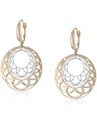 14k Italian Yellow and White Gold Double Circle Diamond Cut Earrings