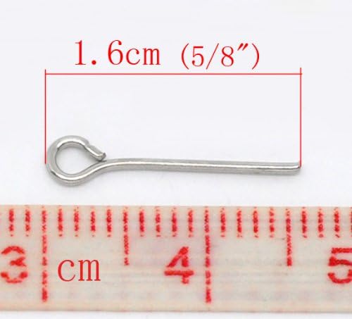 Housweety 900PCs Silver Tone Eye Pins 16x0.7mm(21 gauge)