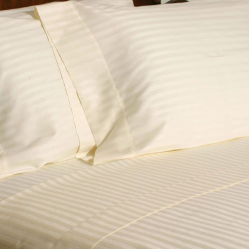 Damask Sateen Stripe 800 Thread Count 100% Egyptian Cotton Bed Sheet Set Full Ivory