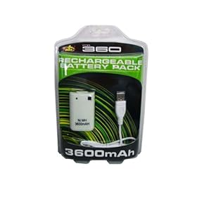 Xbox 360 3600mAh Rechargeable Battery Pack + USB Recharge Cable