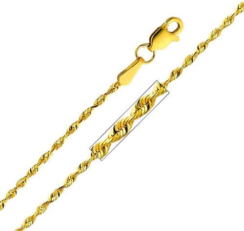 14K Yellow Gold 1.5mm Diamond-Cut Solid Rope Chain Necklace 16"