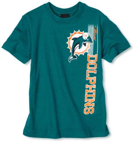 NFL Boys' Miami Dolphins Vertical Presence Tee Shirt (Aqua, Large)