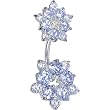 Sterling Silver 925 Lavender Cubic Zirconia Floral Butterfly Belly Ring