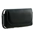 PCMicrostore Apple iPhone Black Leather Texture Horizontal Holster Carrying Case With Belt Loop And Clip