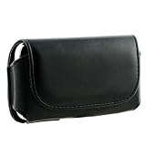 PCMicrostore Apple iPhone Black Leather Texture Horizontal Holster Carrying Case With Belt Loop And Clip